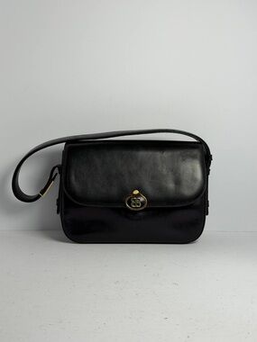 Vintage Balenciaga Interlocking BB Logo Black Leather Shoulder Bag RARE